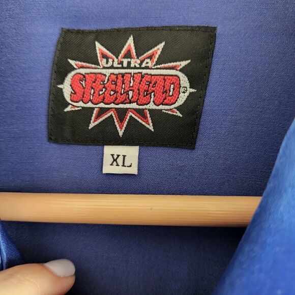 STEELHEAD Vintage Men's Royal Blue Satin Button Front Shirt - Picture 6 of 6